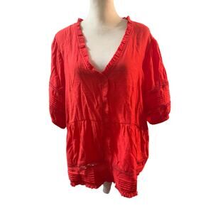 Bobeau Ruffle Blouse Size 2X.
Red with eyelet and ruffle accents